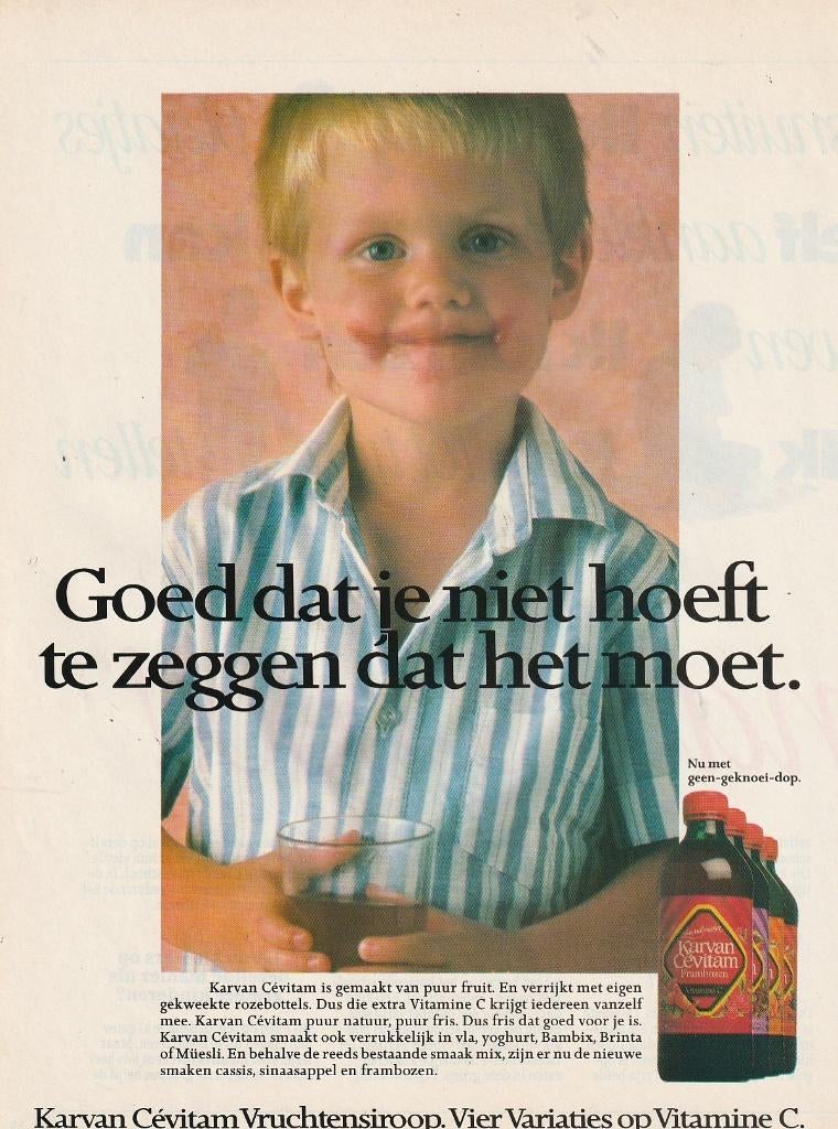 Retro reclame 1986 Karvan Cevitam limonade jongetje, Verzenden, Overige typen