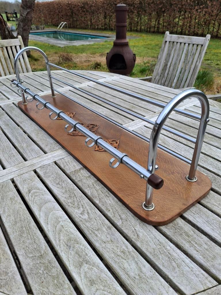 Vintage kapstok hout en chroom - jaren 70, Wandkapstok, Gebruikt, Ophalen of Verzenden, Minder dan 100 cm