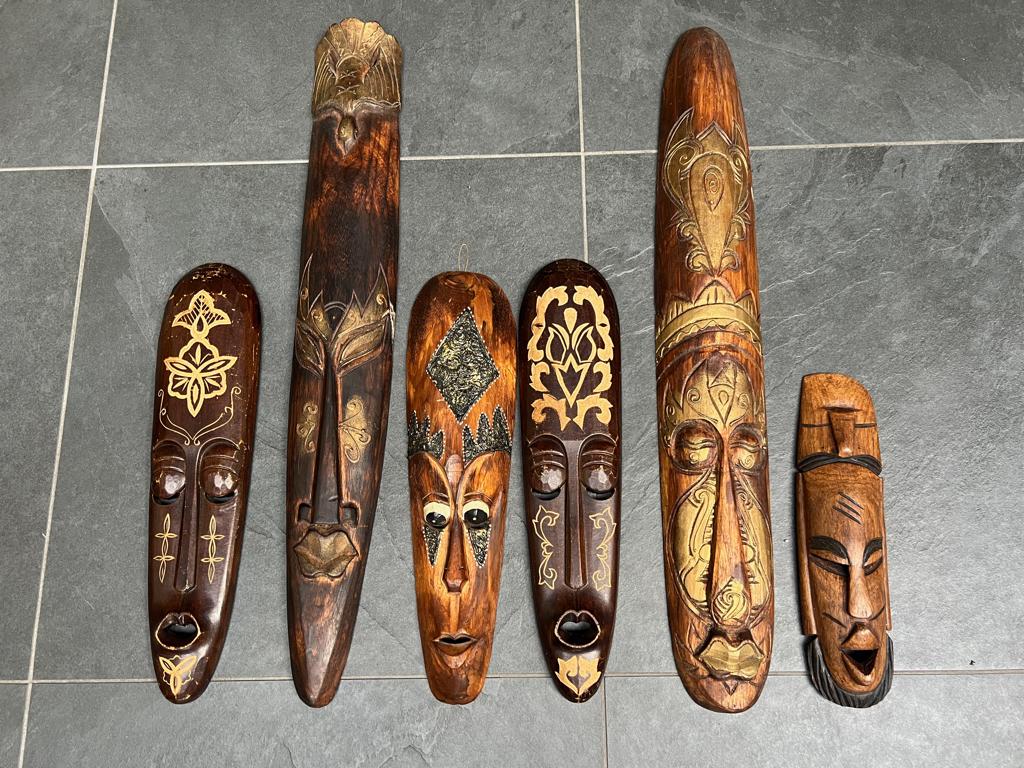 Houtsnijwerk maskers handwerk, Ophalen of Verzenden