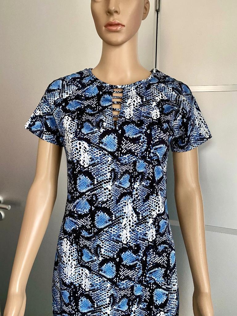 G381 Nieuw:  mt. S=36 jurk jurkje blauw/wit van CdlC, Kleding | Dames, Blauw, Nieuw, Ophalen of Verzenden, Knielengte