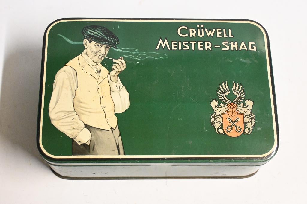 groot blik Crüwel meister shag blik verpakking, Verzamelen, Rookartikelen, Aanstekers en Luciferdoosjes, Ophalen of Verzenden