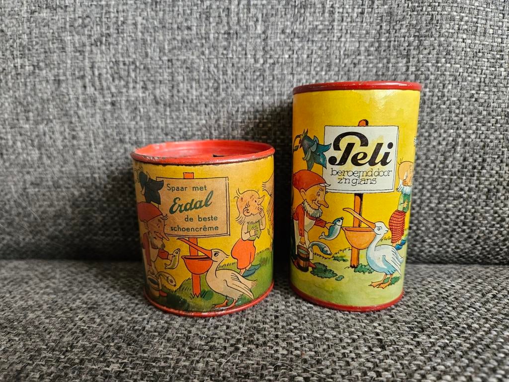 Vintage Erdal Peli spaarpotten met kabouters en pelikanen, Ophalen of Verzenden, Gebruikt, Overige