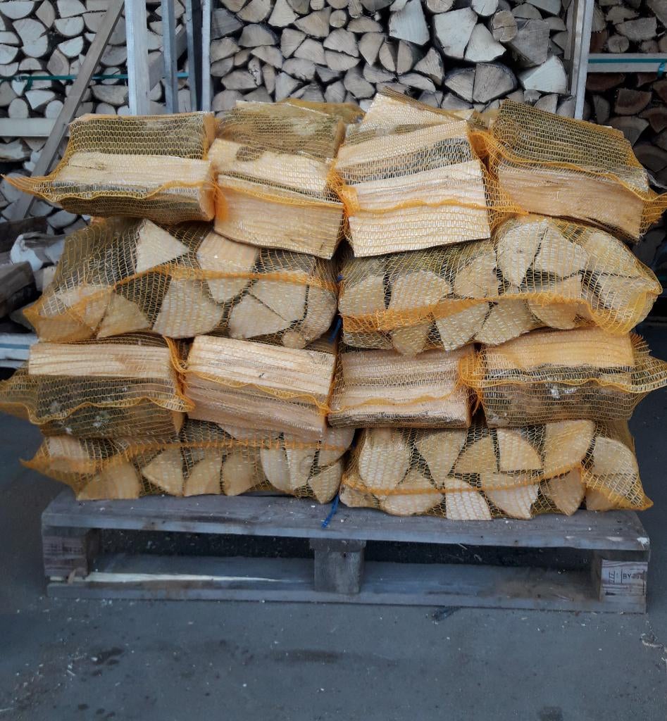 stookklaar HAARDHOUT in netzakken(eik,es,berk,els,haagbeuk), Tuin en Terras, Haardhout, 6 m³ of meer, Ophalen, Blokken