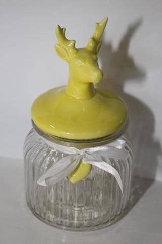 Voorraadpot met hert op deksel, Overige typen, Nieuw, Ophalen of Verzenden, Glas