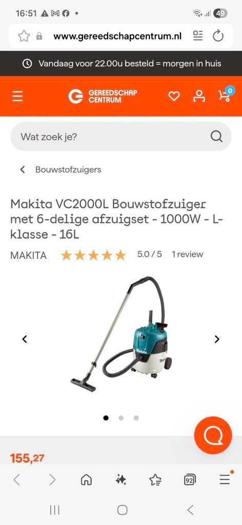 Makita VC2000L Bouwstofzuiger 1000W L-klasse 16L, Stofzuiger, Nieuw, Ophalen of Verzenden, Minder dan 1200 watt