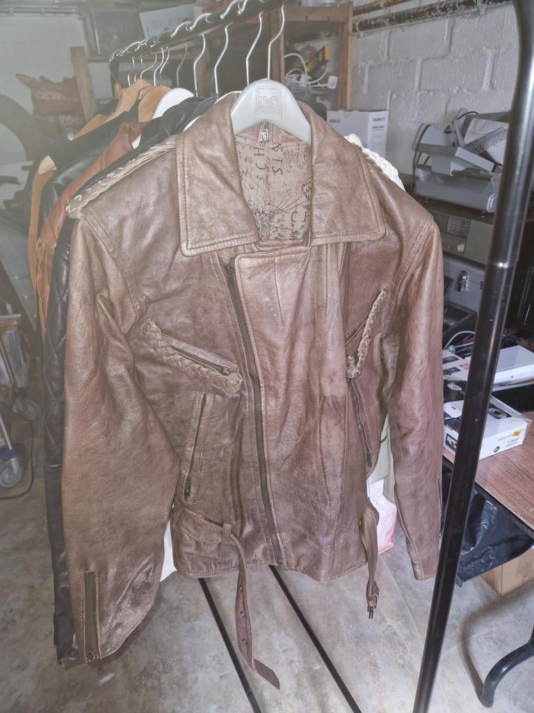 Vintage bruin leren jack, maat S, Kleding | Dames, Bruin, Ophalen of Verzenden, Onbekend, Maat 36 (S)