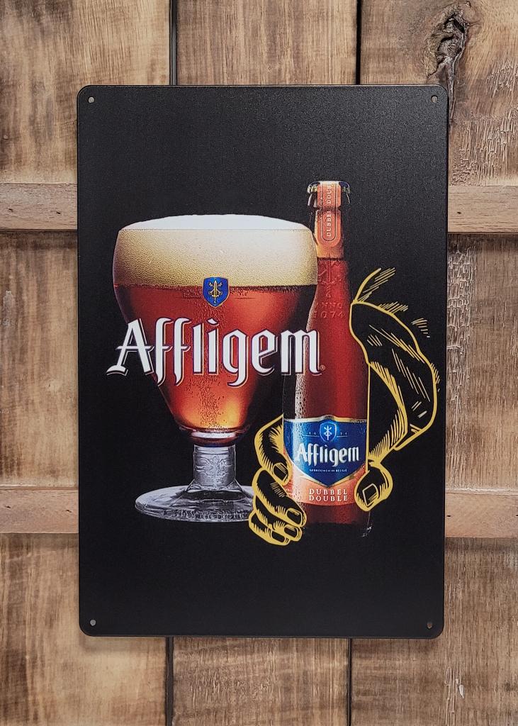 Affligem bier fles glas reclamebord van metaal wandbord deco, Verzamelen, Biermerken, Ophalen of Verzenden, Nieuw, Reclamebord, Plaat of Schild