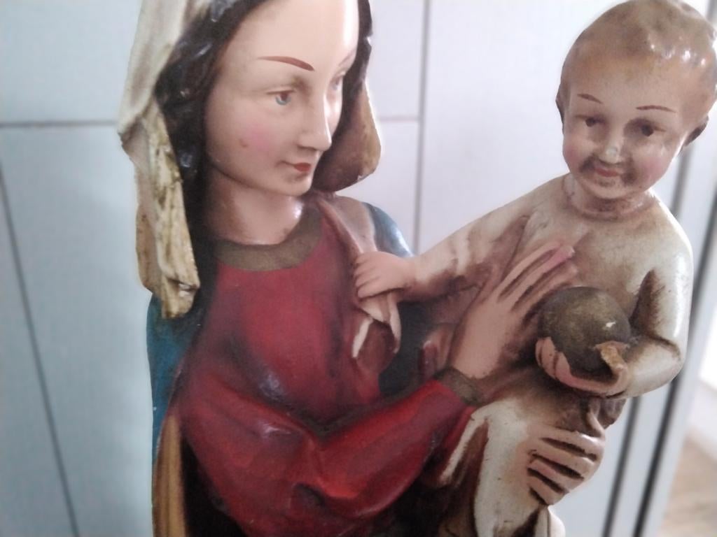 Antieke Mariabeeld en Jozefbeeld met glazen stolp, Antiek en Kunst, Antiek | Religie, Ophalen