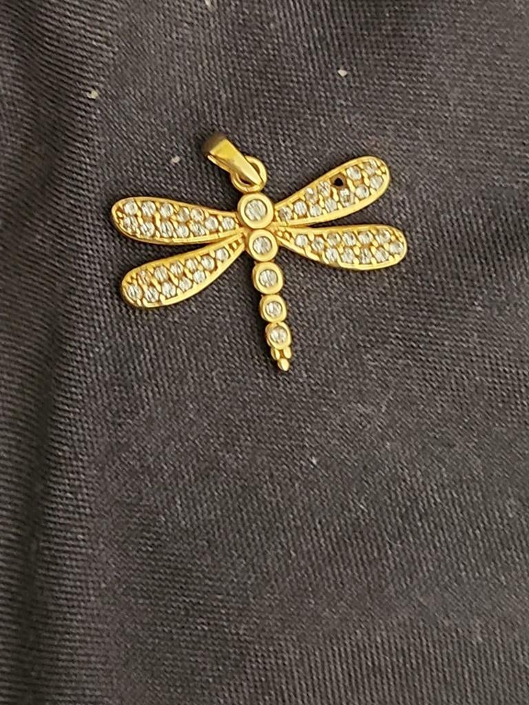 Gouden Libelle Hanger en ketting met Swarovski - 18K Goud, Sieraden, Tassen en Uiterlijk, Kettinghangers, Ophalen of Verzenden