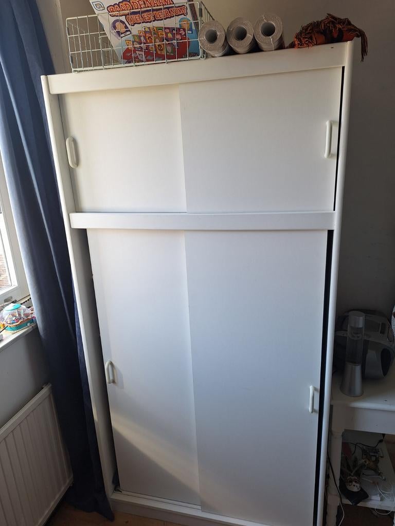 Witte kledingkast met planken en hangdeel - 200x100 cm, Ophalen