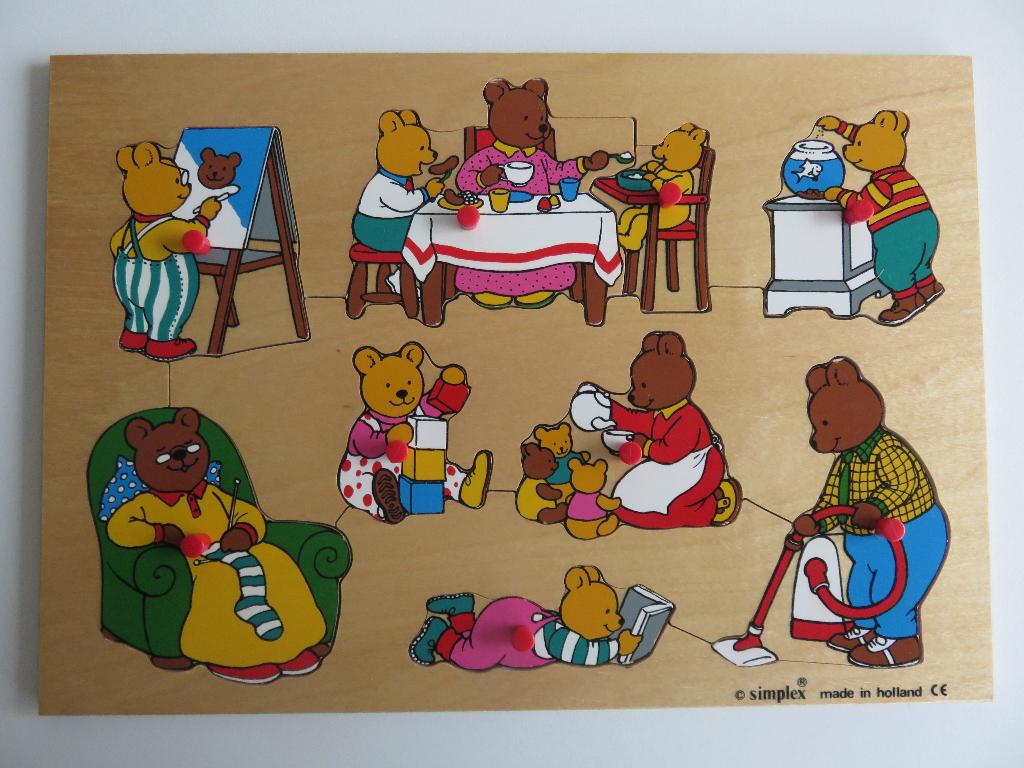 Simplex houten knoppuzzel knopjes puzzel beren, 2 tot 4 jaar, Ophalen of Verzenden, Zo goed als nieuw, Van hout