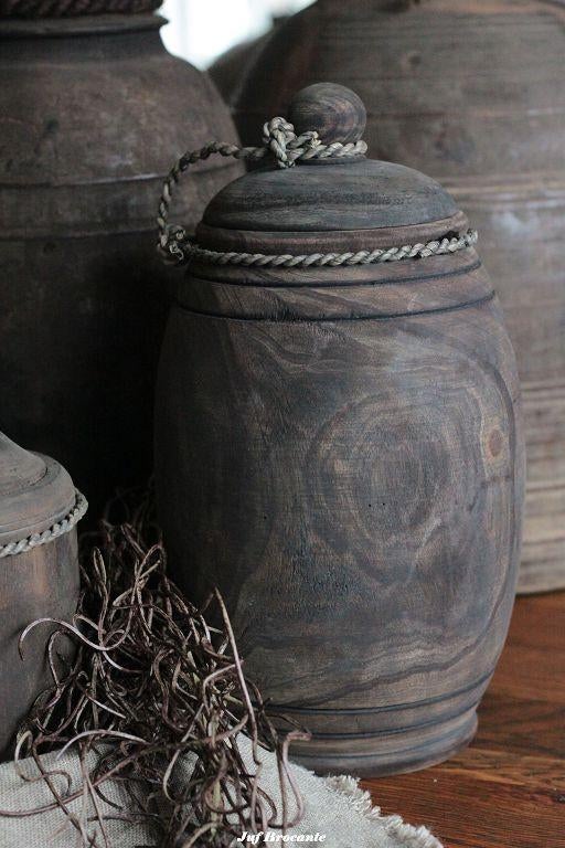 Houten pot XL met deksel vintage black, Www.jufbrocante.nl, Www.jufbrocante.nl, Nieuw, Ophalen of Verzenden