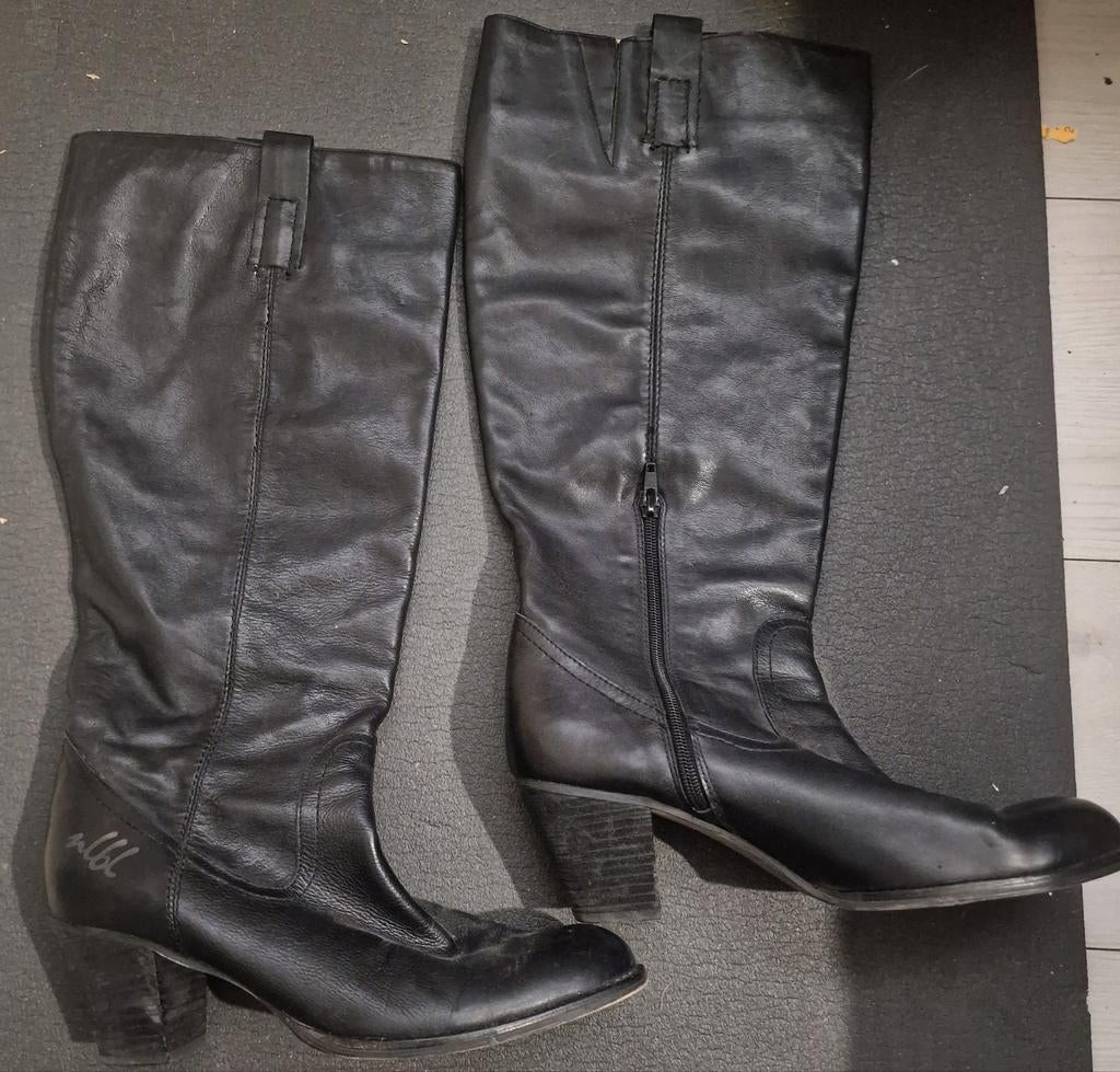 Hoge leren laarzen nlbl maat 41 te koop!, Hoge laarzen, Zwart, Ophalen of Verzenden, Gedragen