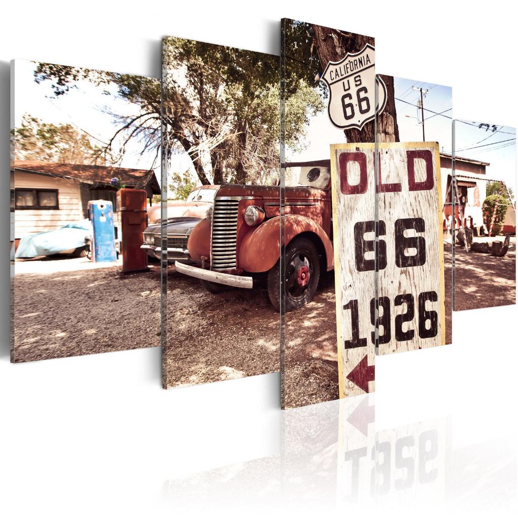 904 Oldtimer Route 66 Canvas 5 Luik Schilderij 200x100cm XXL, Antiek en Kunst, Kunst | Schilderijen | Klassiek, Ophalen of Verzenden