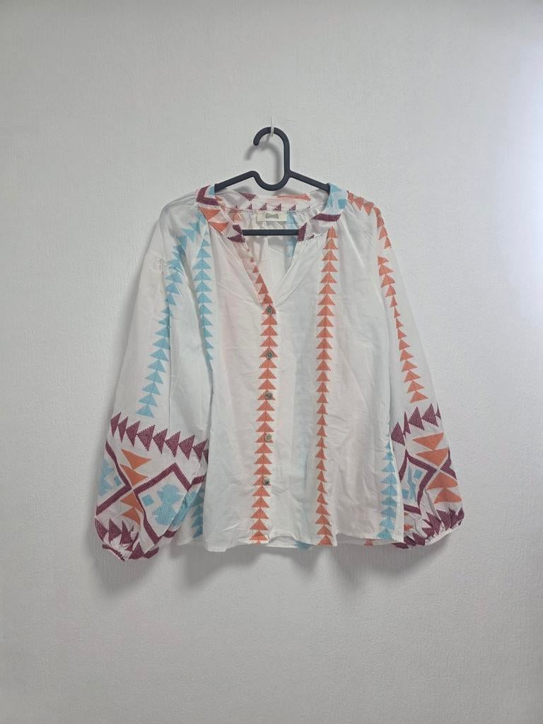 Witte Boho Blouse met Kleurrijke Borduurdetails, Ophalen of Verzenden, Gedragen, Wit