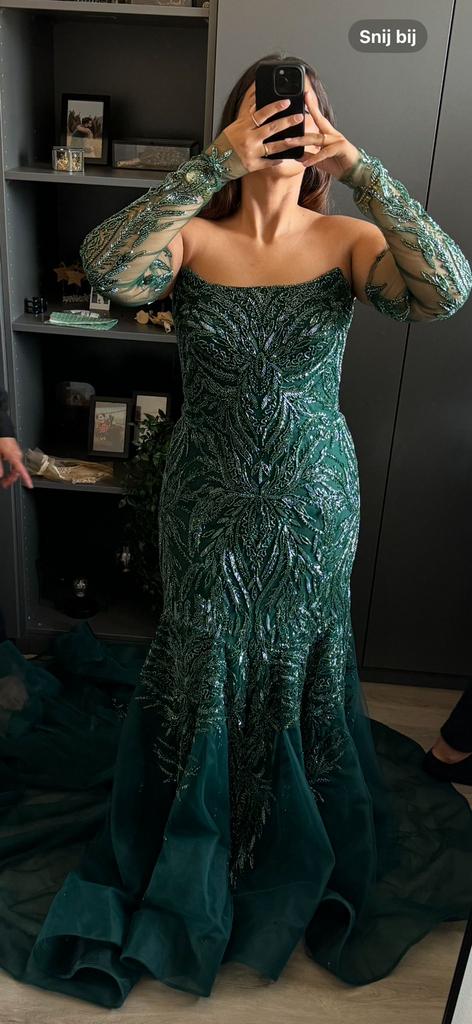 Emerald Groene Henna Jurk / Verlovingsjurk met Handwerk, Ophalen of Verzenden, Zo goed als nieuw, Groen, Galajurk