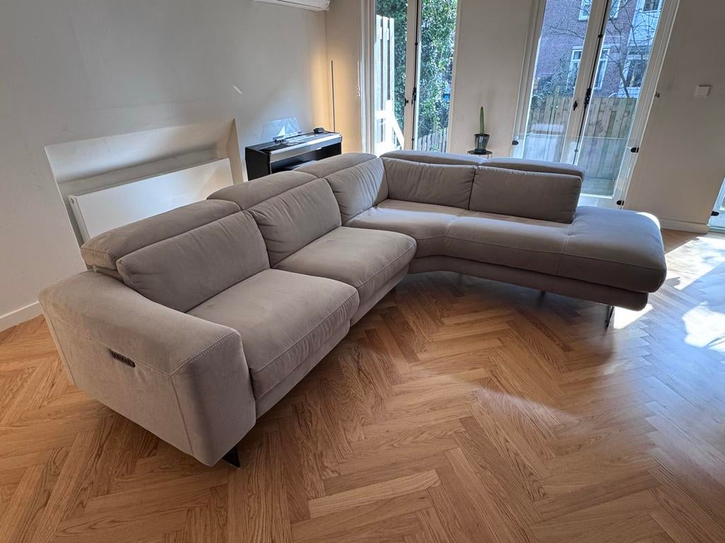 Goossens hoekbank Ramon - Zilver/grijs met relaxfunctie, Huis en Inrichting, Banken | Bankstellen, Ophalen, 250 tot 300 cm, 100 tot 125 cm