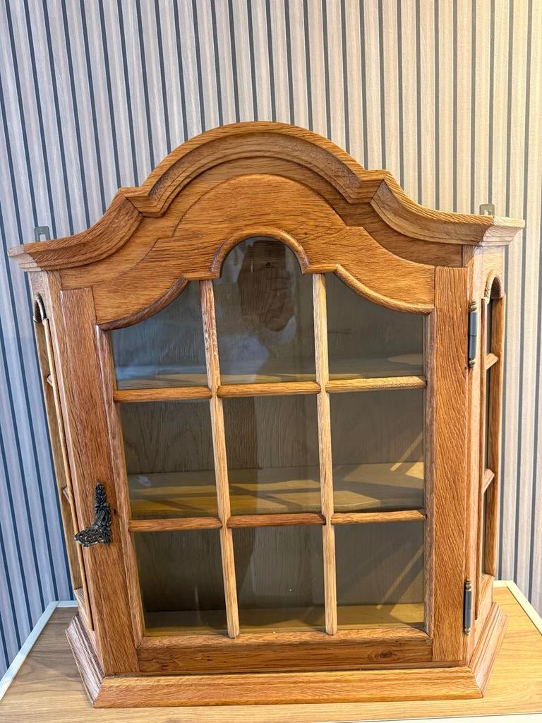 Houten vitrinekastje, Huis en Inrichting, Kasten | Vitrinekasten, Gebruikt, Minder dan 100 cm, 25 tot 50 cm, Overige houtsoorten