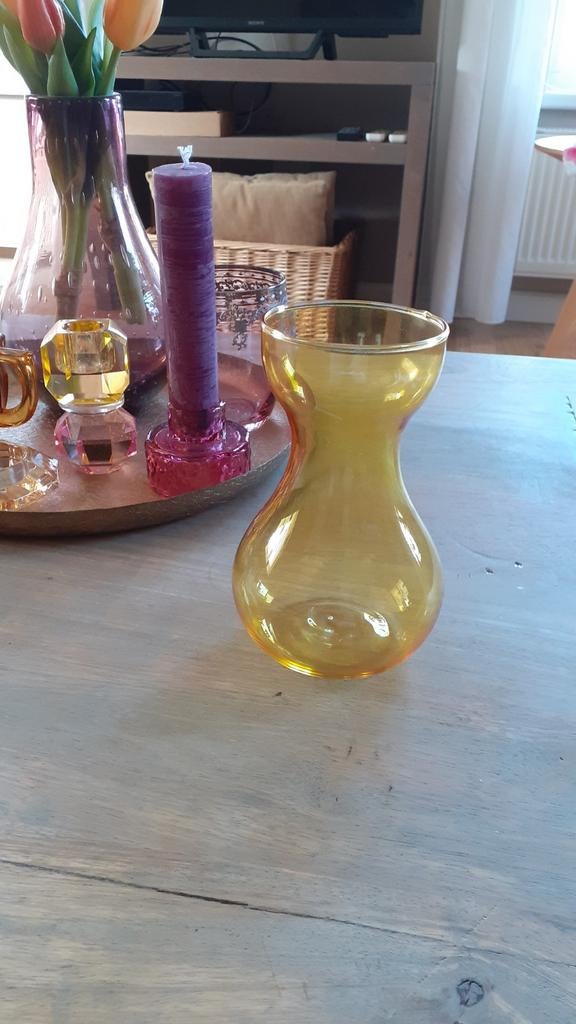 Bollenvaasje / Hyacint vaasje, Gebruikt, Geel, Ophalen of Verzenden, Glas
