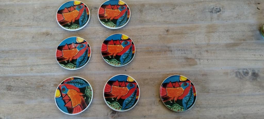 Set van 7 kleurrijke onderzetters van Corneille, Ophalen of Verzenden, Gebruikt, Glas of Kopje