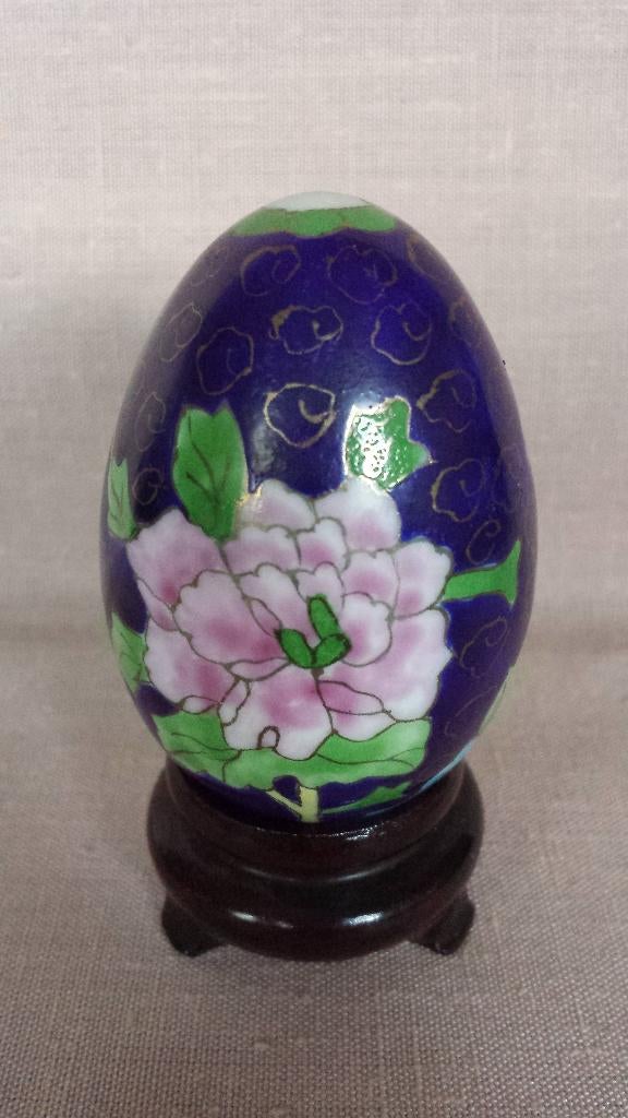 Cloisonné EI <> Chinees Sierei <> Blauw met Roze PIOENROOS, Antiek en Kunst, Ophalen of Verzenden