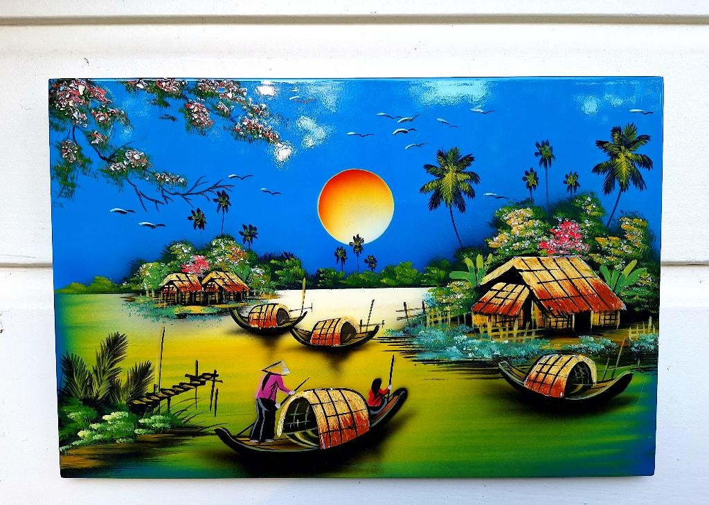 Vietnamese lakschilderij (Tranh Sơn Mài) in nieuwstaat, Ophalen of Verzenden