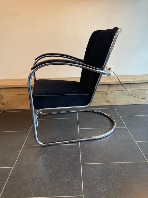 Vier Gispen 412 fauteuils, chroom, nieuwe zwarte ribstof, Design, 75 tot 100 cm, Zo goed als nieuw, Stof