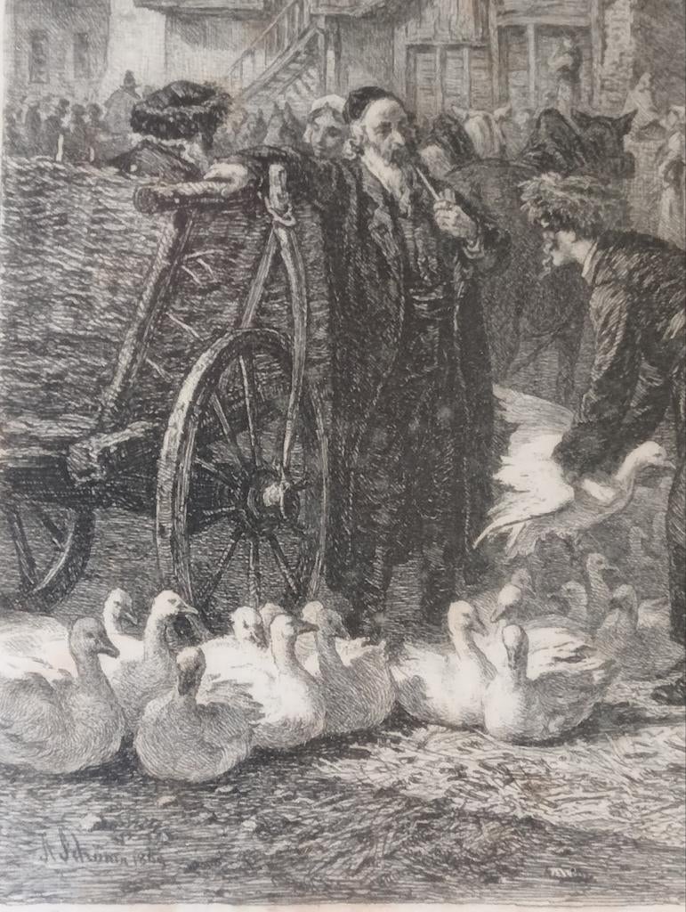 Gravure Joodse Ganzen markt in Krakau Krakow Polen Polska, Verzenden