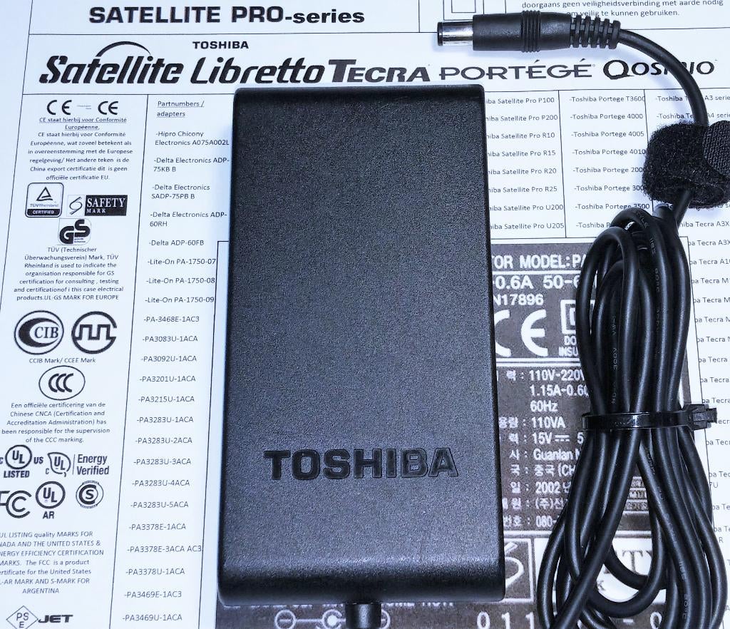 Toshiba JRC PA3083U-1ACA 15V 5A 75W Adapter Lader 6.3x3.0mm, Ophalen of Verzenden, Zo goed als nieuw, Original Retro model