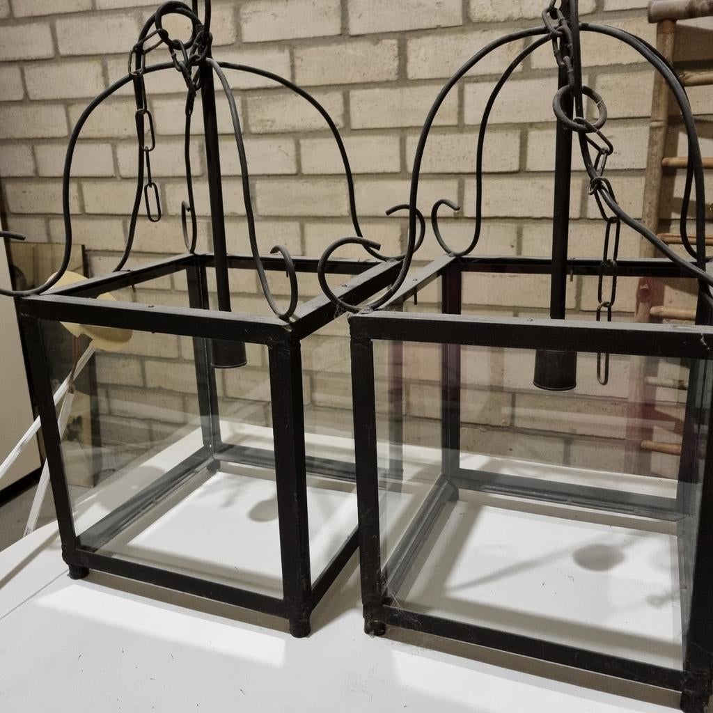 2 Mooie Riviera Maison style hanglampen, glas., Huis en Inrichting, Lampen | Hanglampen, Ophalen, Gebruikt, Minder dan 50 cm, Glas