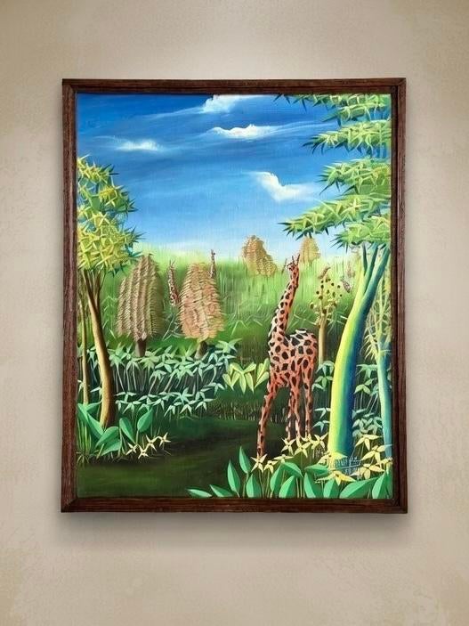 Fritz Duchene - Giraffen schilderij, Haïti 1978, Antiek en Kunst, Ophalen of Verzenden