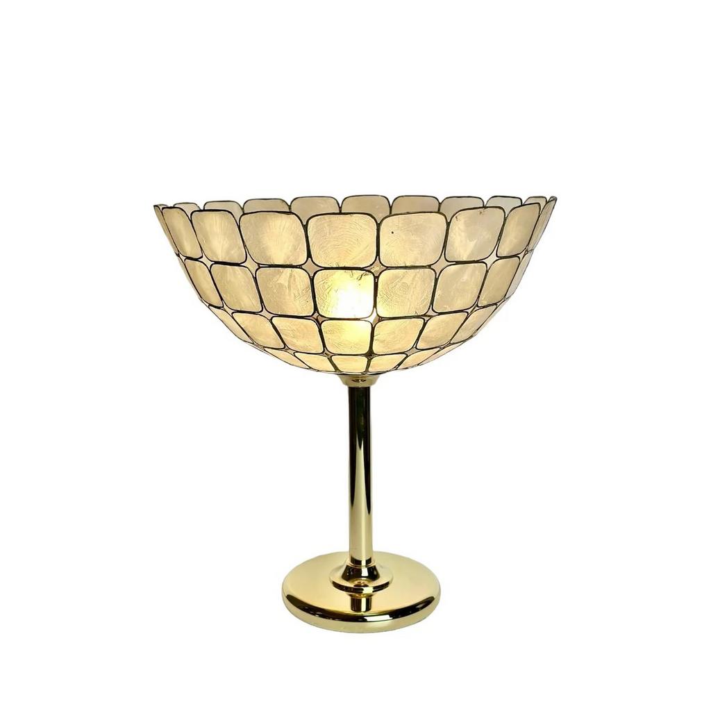 Vintage Tafellamp Messing & Capiz Schelpen Kap, 1970s, Overige materialen, Ophalen of Verzenden, Zo goed als nieuw, Nvt