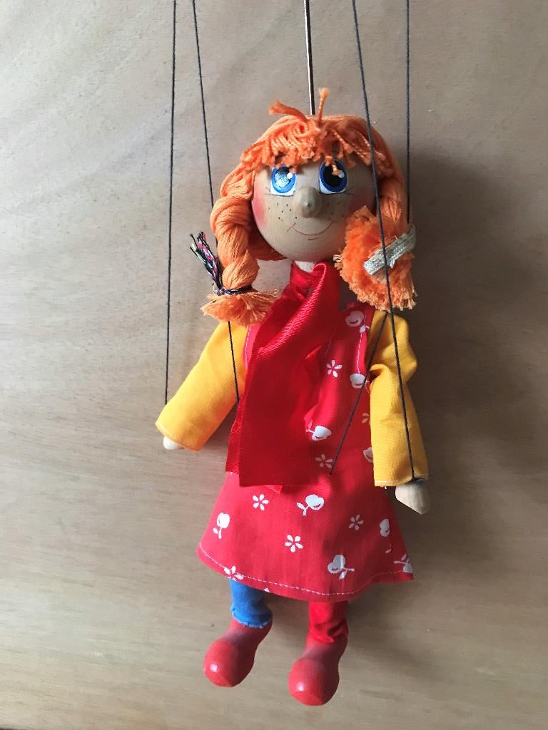 Vintage Kralovsti Loutek Marionet Pop Pippi Langkous 23 cm, Ophalen of Verzenden, Gebruikt, Pop