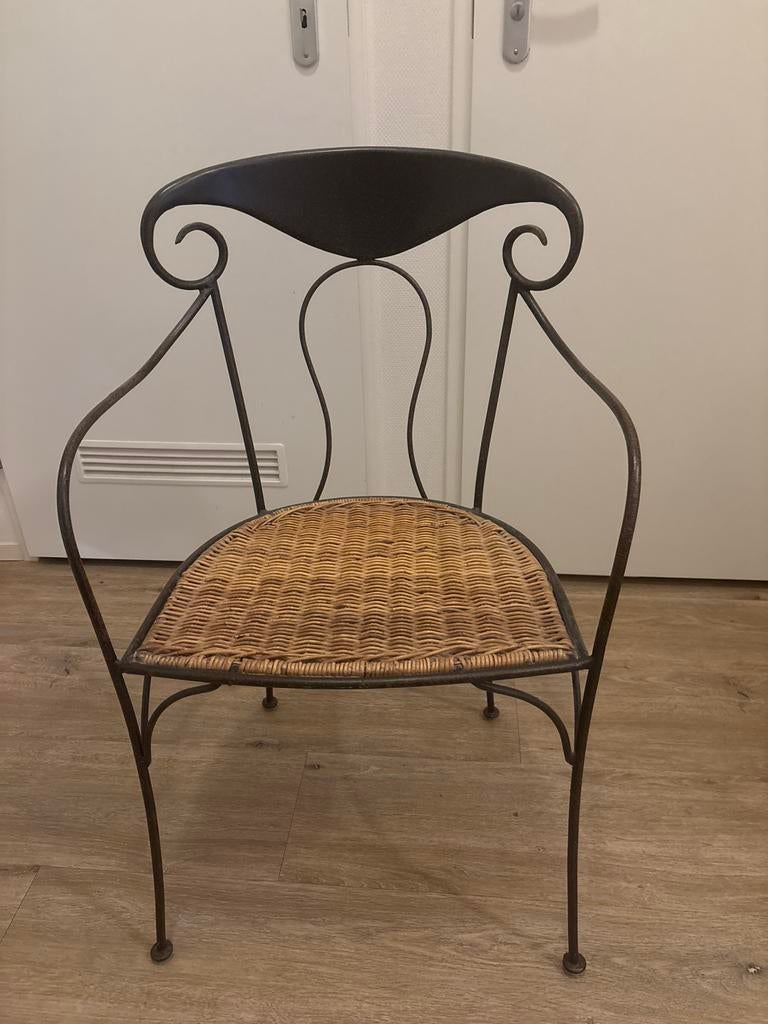 Grange Morphée stoel met rieten zitting, Gebruikt, Zwart, Ophalen of Verzenden, Metaal