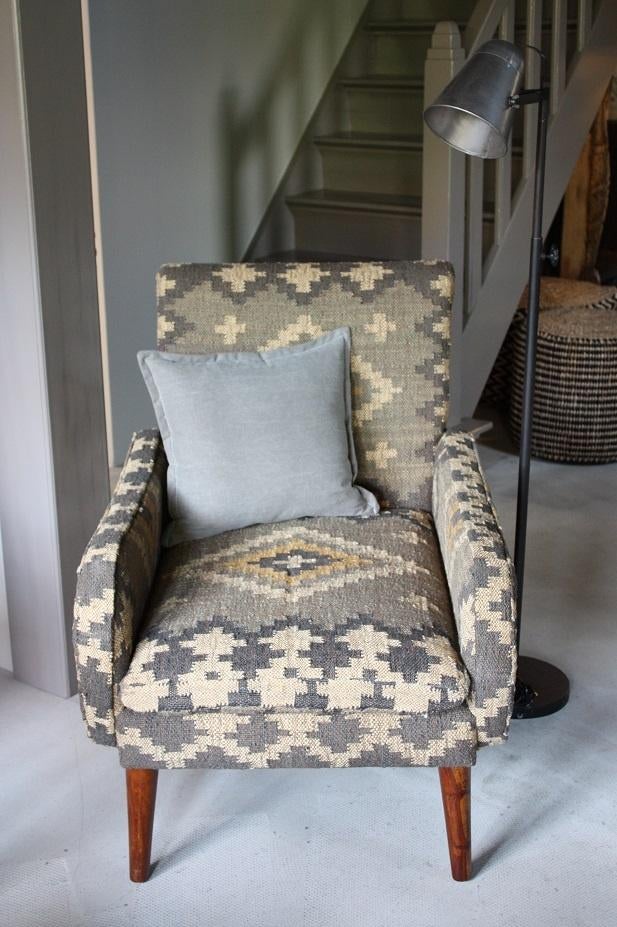 Stoere Kelim Fauteuil Bohemian Retro Style Landelijke Stoel, Huis en Inrichting, Fauteuils, Nieuw, Hout, Riet of Rotan, Stof, 50 tot 75 cm