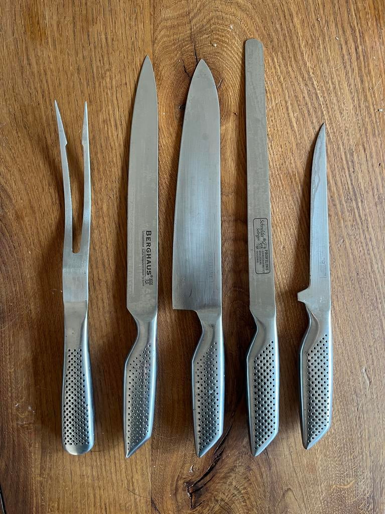 RVS Keukenmessen Set - Solingen / Berghaus - 6 stuks, Ophalen of Verzenden, Zo goed als nieuw, Rvs of Chroom, Vaatwasserbestendig