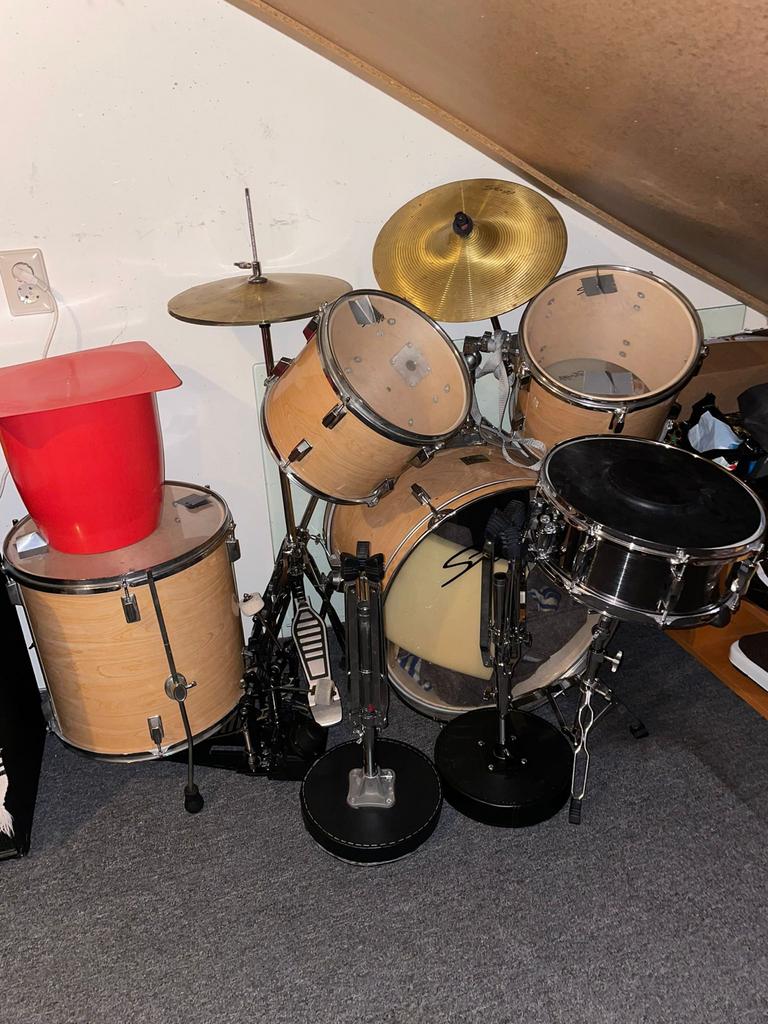 Compleet Drumstel + Zildjian Bekkens + Pearl Snare + Tassen, Ophalen, Gebruikt, Overige merken