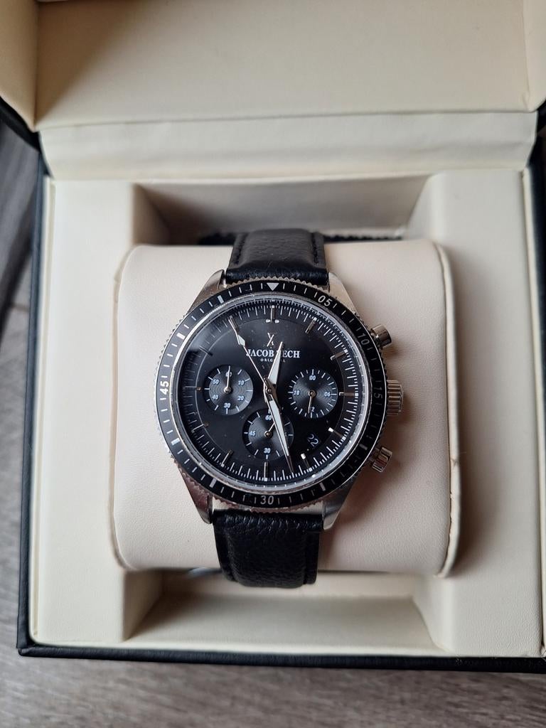 Nieuw Jacob zech zwart horloge met leren band, Overige merken, Overige materialen, Leer, Polshorloge