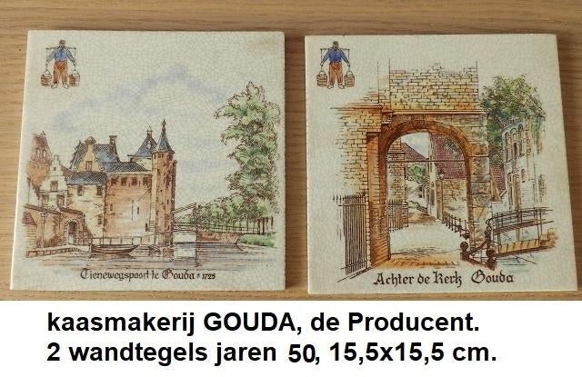 3 wandtegeltjes jaren 50, GOUDSE kaasmaker de PRODUCENT, Ophalen of Verzenden, Zo goed als nieuw