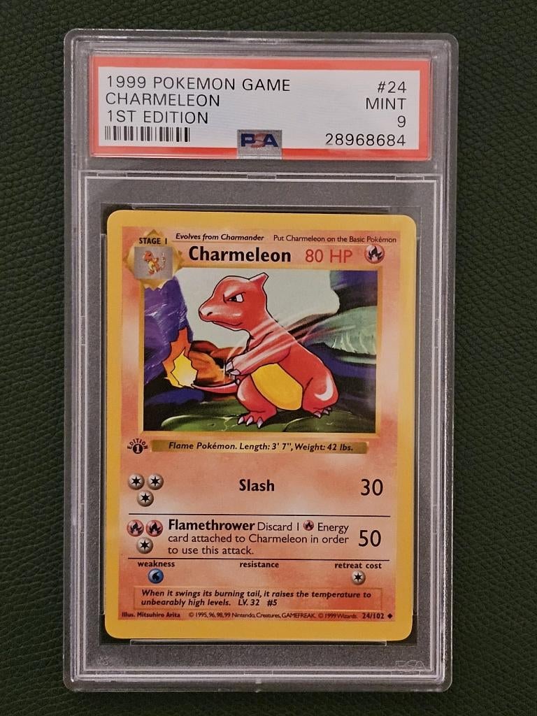 1999, 1st edition base set, Pokémon, Charmeleon #24 , PSA 9, Ophalen of Verzenden, Zo goed als nieuw, Losse kaart