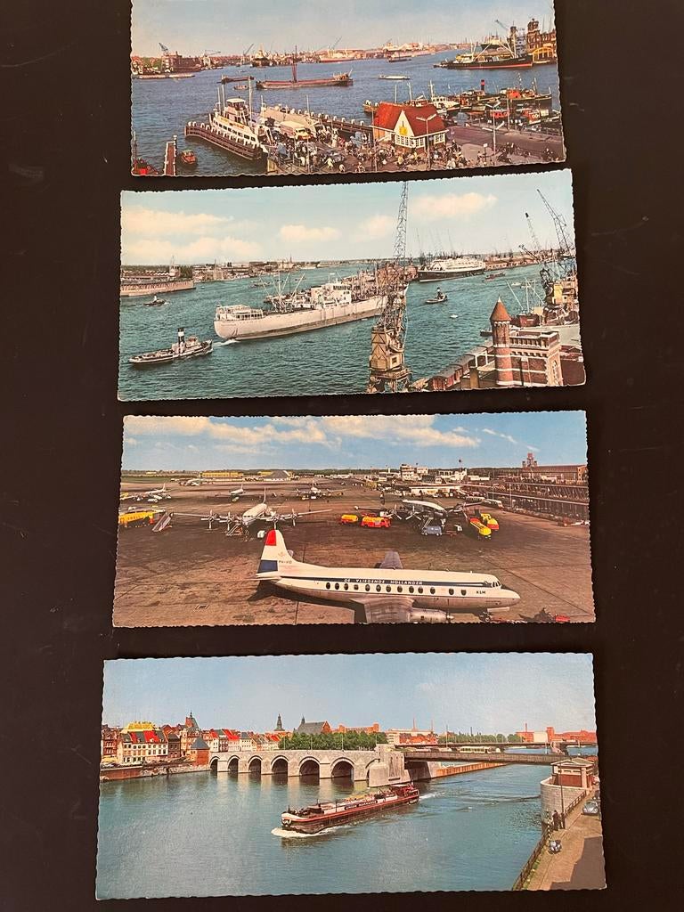 DOOS1 4 Nederlandse ansichtkaarten: KLM, Schiphol, Rotterdam, Verzamelen, Ansichtkaarten | Nederland, Ophalen of Verzenden, 1960 tot 1980