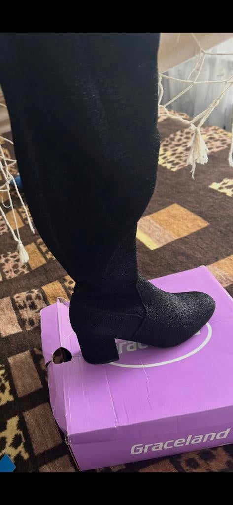 Zwarte stretch hoge laarzen met middelhoge hak, maat 37, Kleding | Dames, Schoenen, Hoge laarzen, Zwart, Ophalen of Verzenden
