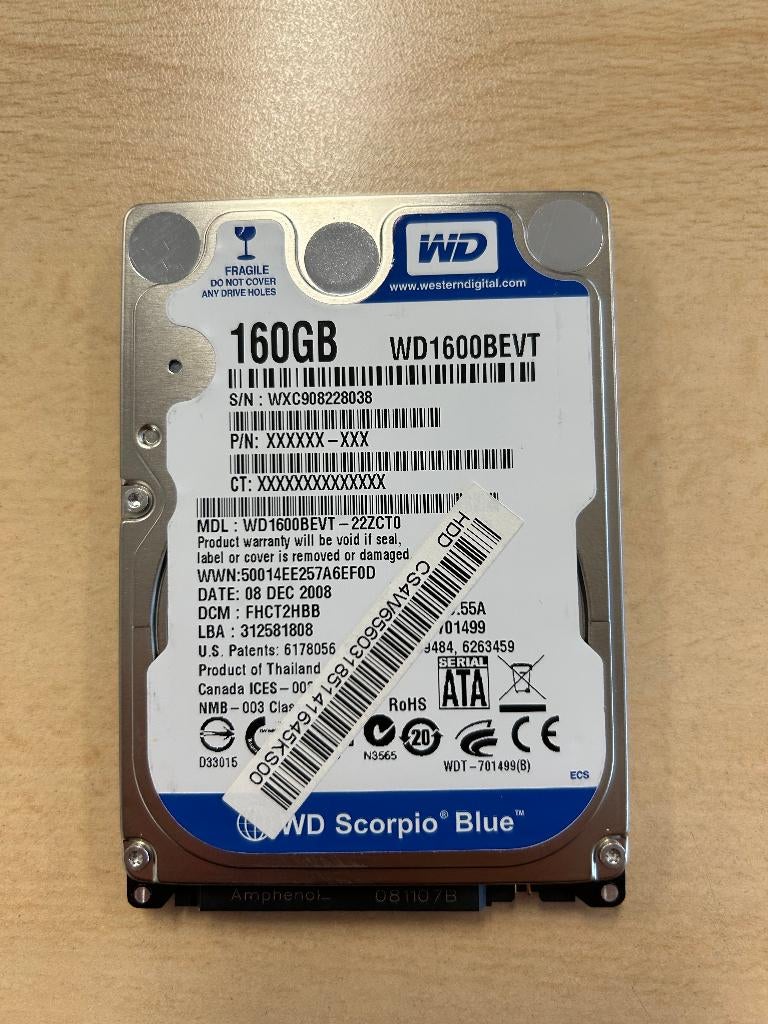 WDC WD1600BEVT-22ZCT0, Computers en Software, Harde schijven, Intern, 160GB, Ophalen of Verzenden, Zo goed als nieuw