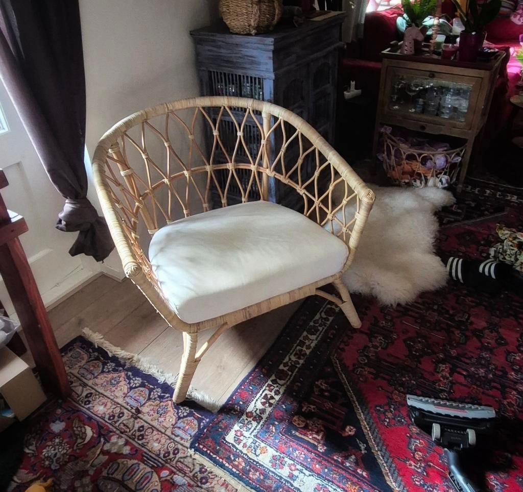 Ikea, rotan, stoel, kussen, als nieuw, Ophalen, Zo goed als nieuw, Bruin, Eén
