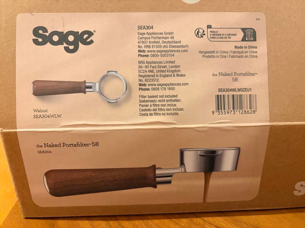 Sage The Naked Portafilter 58 mm walnut, Ophalen of Verzenden, Nieuw, Overige modellen, Overige typen