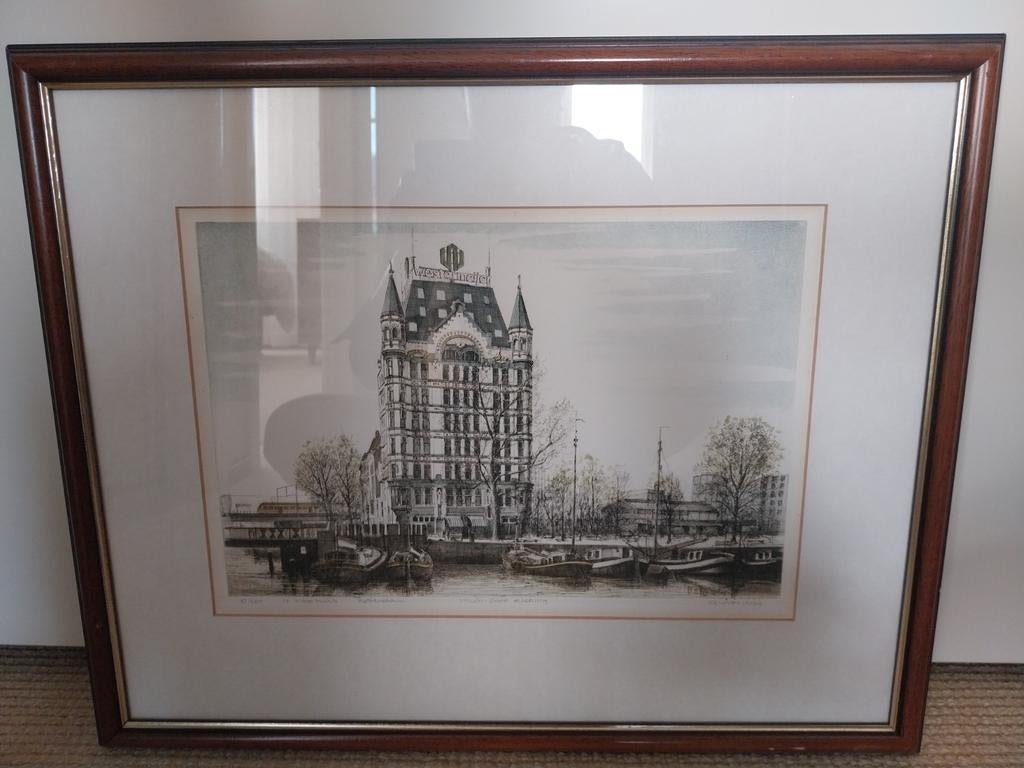 Schilderij, ets, Het Witte Huis te Rotterdam., Ophalen of Verzenden