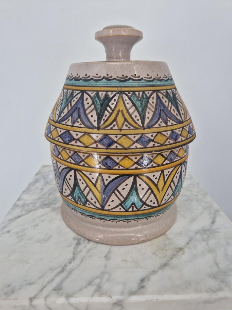 Handbeschilderde Marokkaanse Keramiek Pot met Deksel – SRIFI, Ophalen of Verzenden