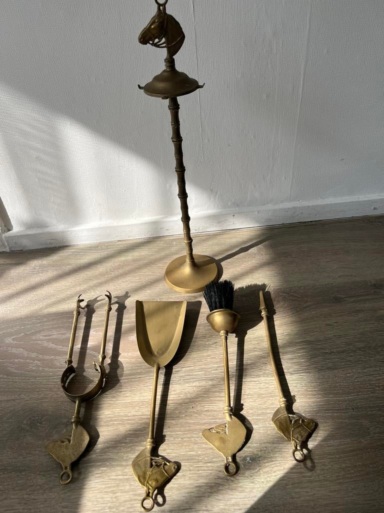 Messing Haardstel compleet met paardenhoofden, Ophalen of Verzenden