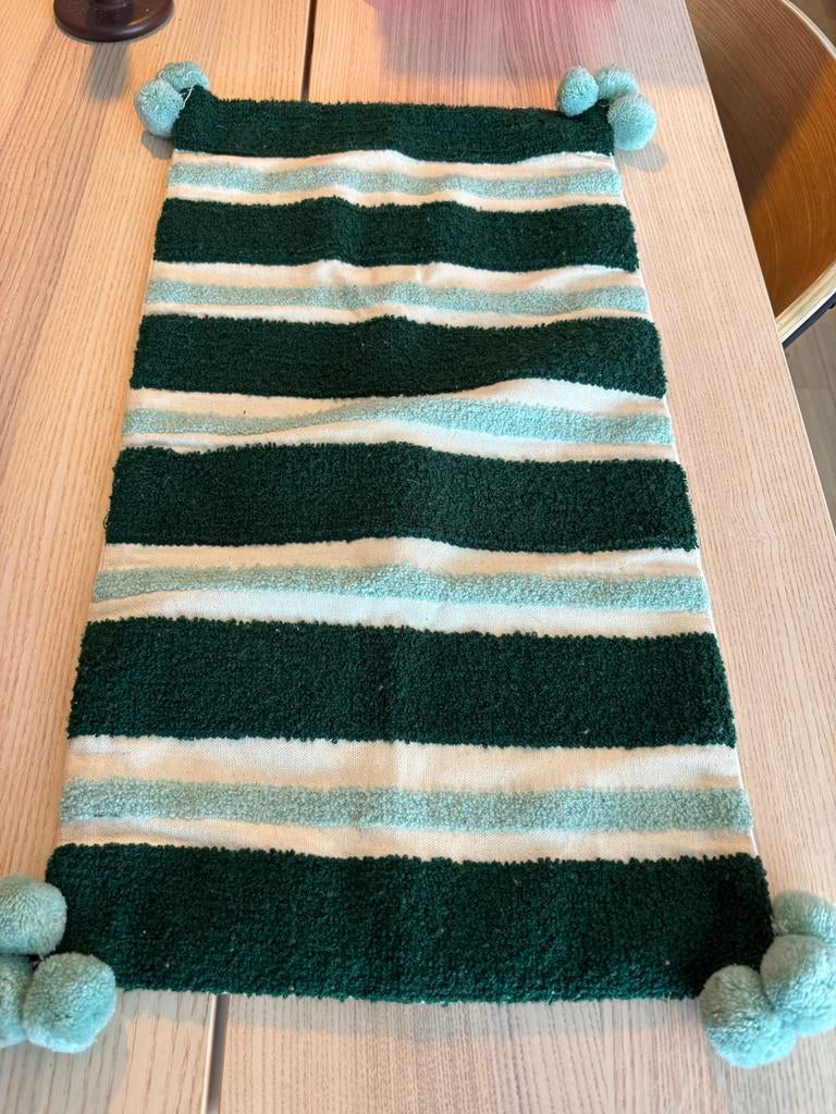 Sissy Boy Kussensloop Linnen Groene Streep Pompons 55x30cm, Ophalen, Nieuw, Groen, Rechthoekig