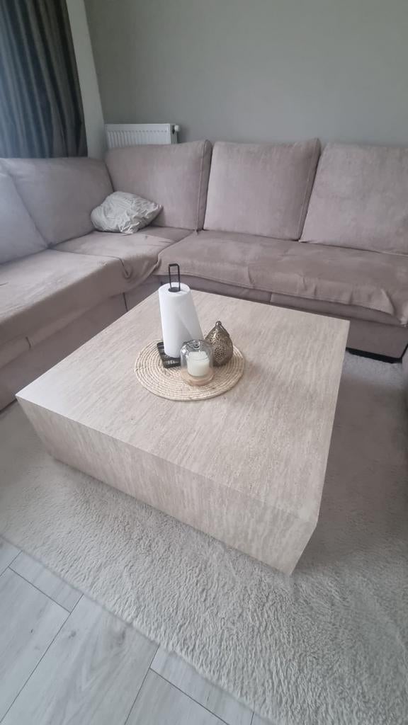 Salontafel Dubai Travertin Blok 90x90, Overige materialen, 50 tot 100 cm, Vierkant, Zo goed als nieuw